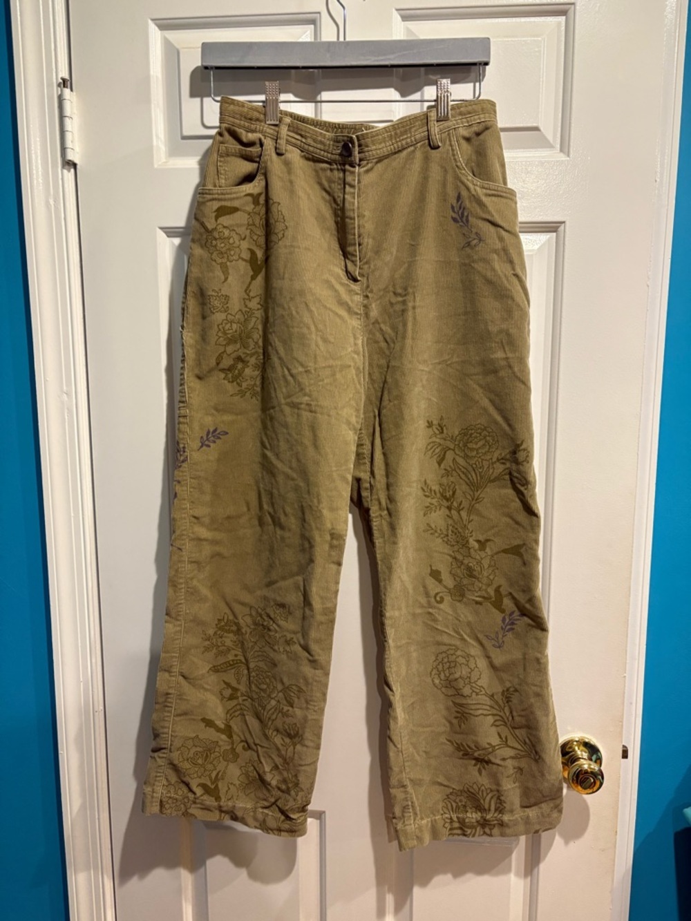 J.Jill lightweight corduroy pants floral design tan sz MS
